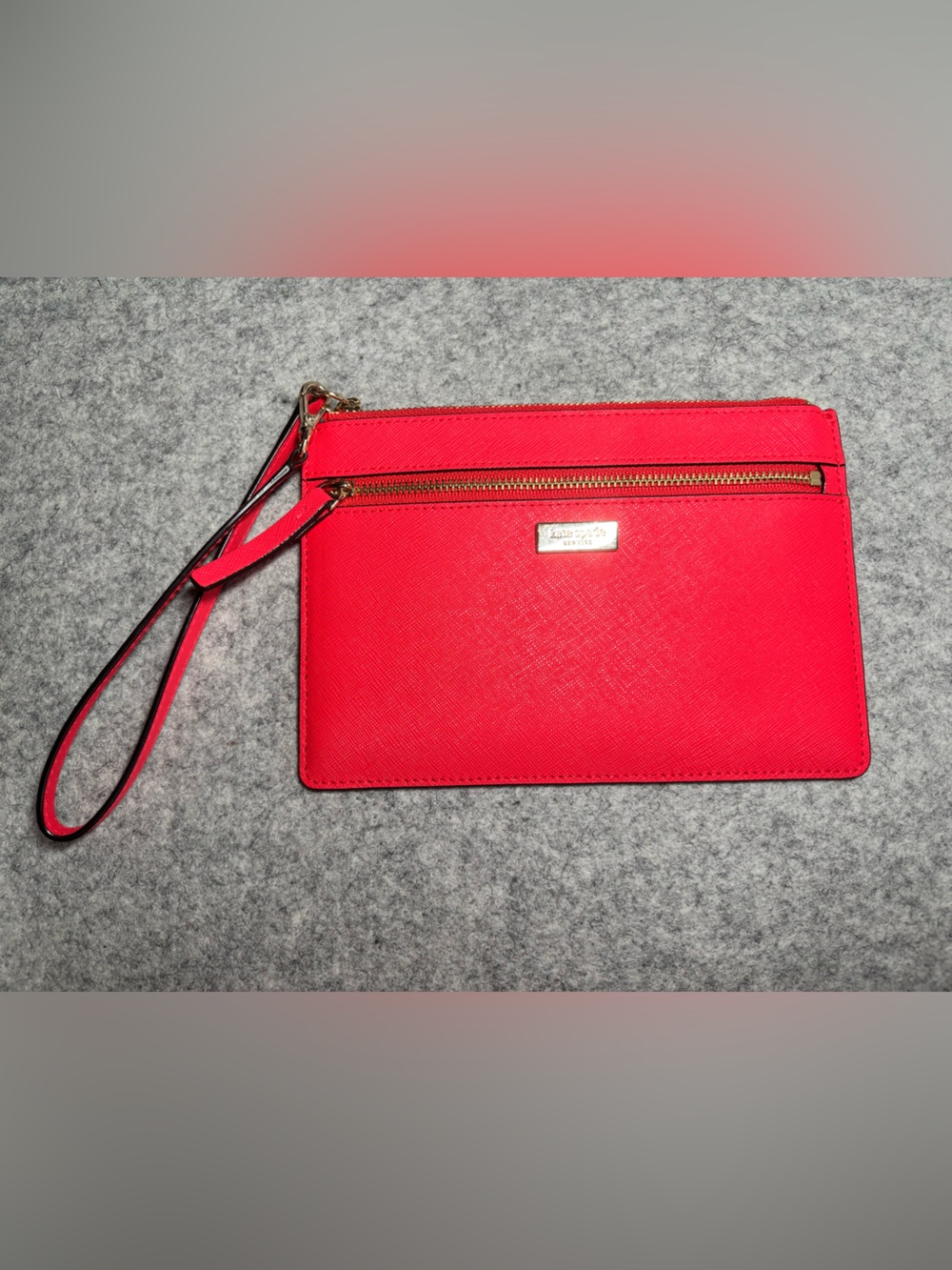 Red Leather Wristlet Clutch with Gold Hardware